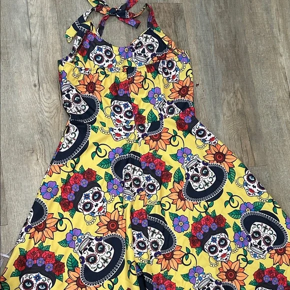 Colorful Skull Print Swing Dress - Picture 6 of 9